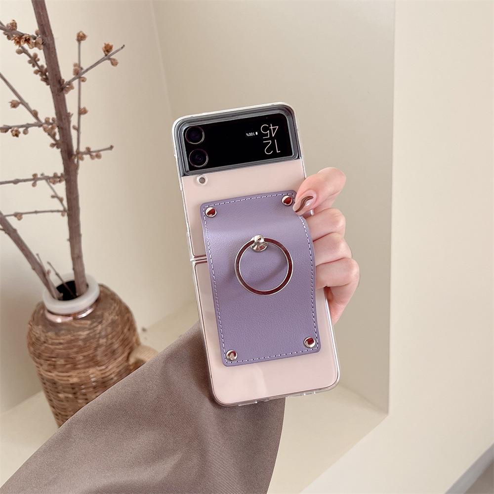 Samsung Galaxy Z Flip 4 Leather Protective Case with Transparent Finger Ring Buckle