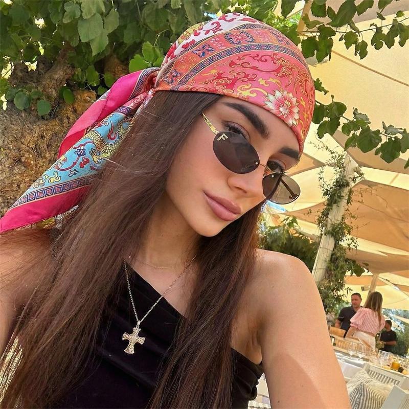 Square Silk Scarf Women Luxury Brand Satin Print Hijab Scarves Muslim Pareo Bandana Female Shawl Wrap Headband Foulard 90*90cm
