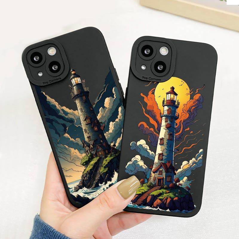 Abstrakter Stil Leuchtturm Handyhülle Für iPhone XS XR X 11 12 13 14 Pro Max 7 8 14 Plus SE 2020 Weiche Silikon Rückseite Hüllen