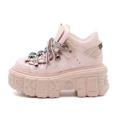 New Punk Women Platform Ankle Boots Female's Rock Round Toe Lace Up Fashion Retro Chunky Shoes Metal Decor Short Boots