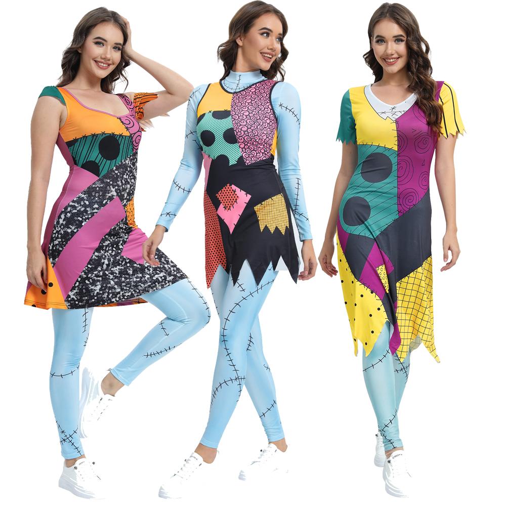 Christmas Horror Sally Cosplay Costume Halloween Zombie Funny Party Dresses Jumpsuit Leggings Mom Daughter Parent-Child Outfit