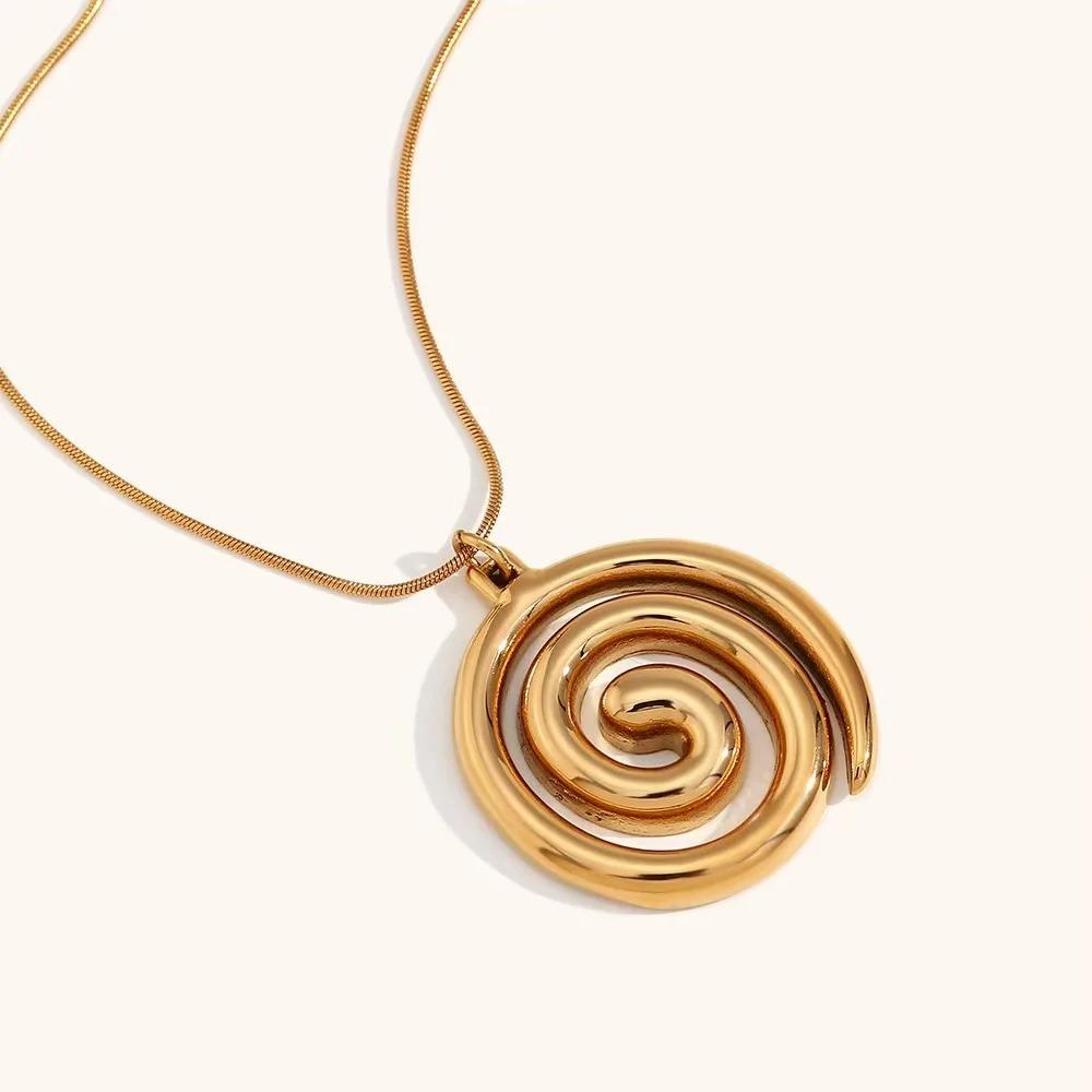 Elegant and Simple Spiral Design Jewelry Set, Gold Ring Pendant