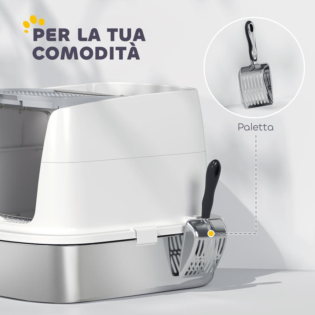 Enclosed Cat Litter Box with 2 Entrances, Deodorizer and Scoop, 52.4 X 41.3 X 39.8 Cm, White