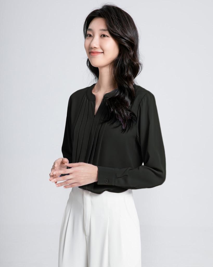 SPRING SEAON Long Sleeve Chiffon Blouse with Tucked Loose Plus Sizes Suitable for Size 2L Women's V-Neck Detail, Fit, Available, Suits, Office,