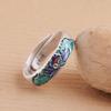 S999 Pure Silver Lotus Ring: Gold & Blue Enamel, Retro Chinese Style, Unisex Couple's Ring