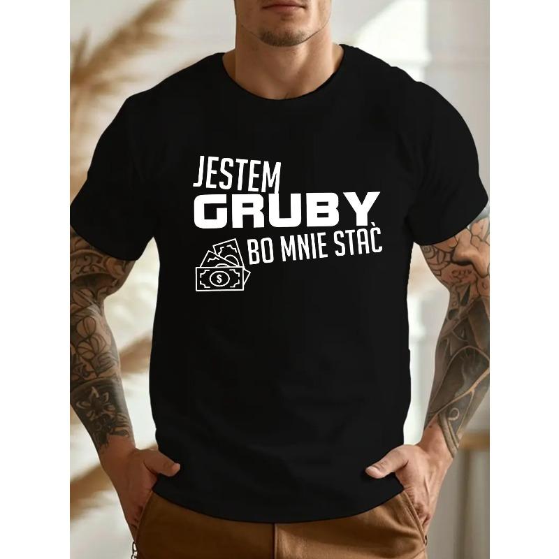 

European Size 2D Large Size Men s T-Shirt - Jeste Mžskie Grubby Funny Polish Phrase, Casual Crew Neck, Slight Stretch Fabric 4XL чорний