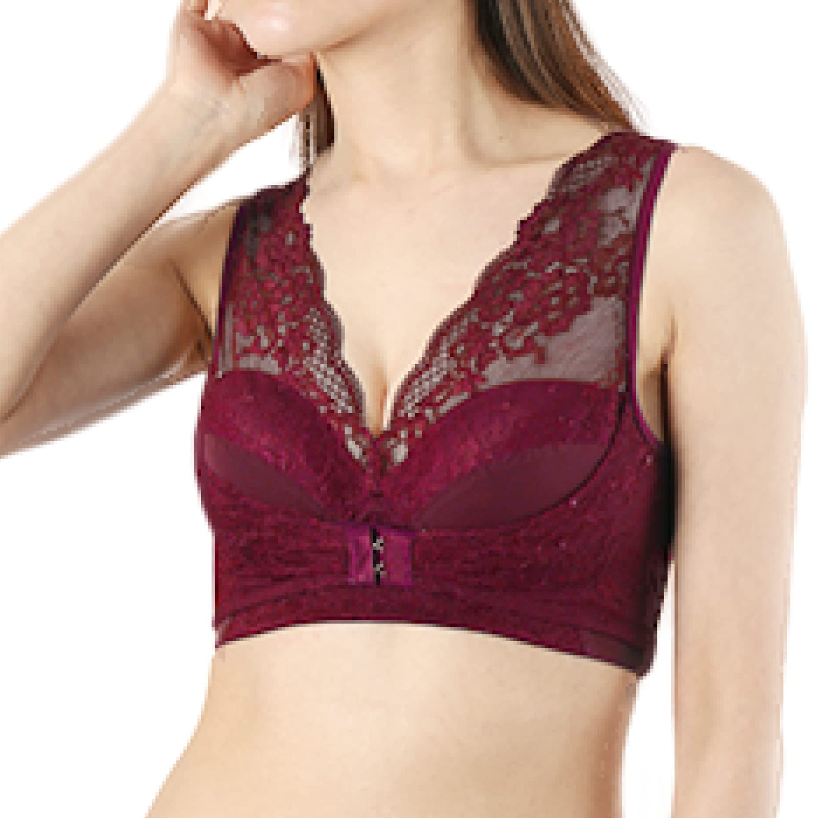 

Расслабляющий ночной бюстгальтер с высоким передним крючком [Luluqshell] [Официальный], Без косточек, Подмышечный, (Бордовый, M)