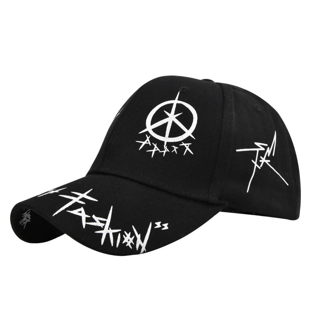 Schwarz-Weiß Genähte Fünfzackige Stern Baseballkappe Bestickte Weite Krempe Entenschnabelkappe