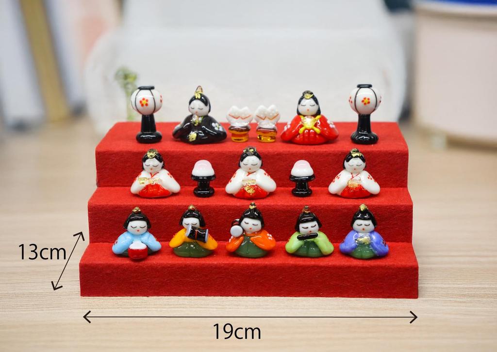 Glass Square Adorable Glass Hina Doll Display Set 3-Tiered (Large)