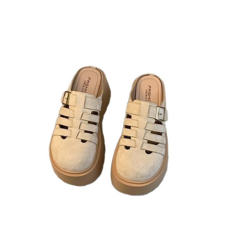 Baotou Hollow Half Slippers Women's Muffin Thick Bottom New Spring and Summer Height Increase One Foot Lazy Slippers