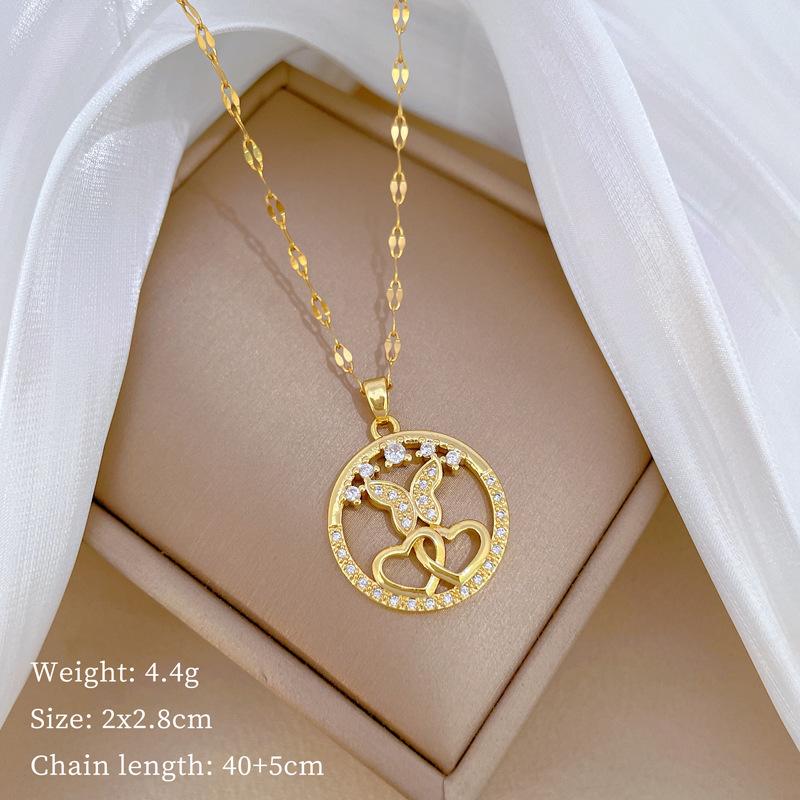 

Ring Butterfly Love Light Luxury Temperament Gorgeous Full Diamond Necklace Female Versatile Collarbone Chain Titanium Steel Chain