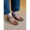 Gewebte Retro-Hohl-Atmungsaktive Sandalen Damen 2025 Sommer Neue Flachboden-Freizeit-Vielseitige Ein-Wort-Schnallenriemen Römerschuhe