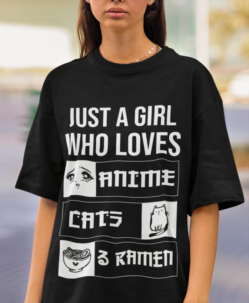 Just-A-Girl-Who-Loves Anime Games Otaku Fan Damen Oversize Shirt