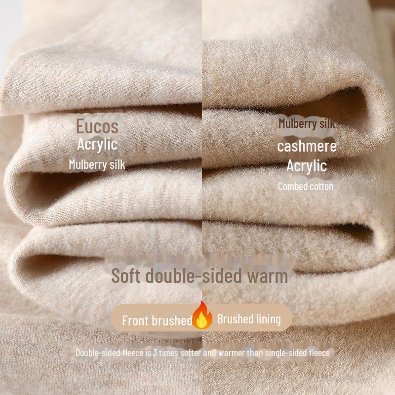 Peach Heart Collar Cashmere Silk Thermal Underwear Set – Women's High Waist Autumn/Winter Clothes and Pants