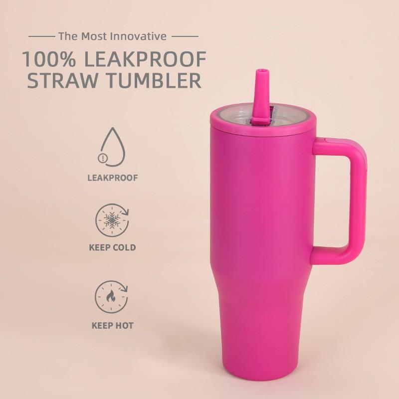 1200ml Double Wall Vacuum Insulated Travel Tumbler With Leakproof Foldable Straw Lid Car Office Outdoor