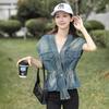 Real Shot Women's Retro Korean Loose Denim Sleeveless Jacket