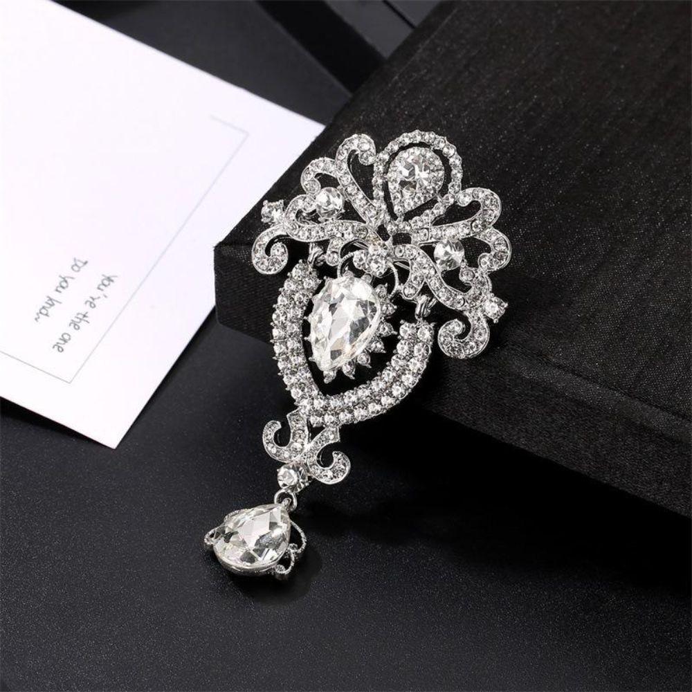 Diamond Inlaid Crystal Brooch Teardrop Shape Brooch Pins  Dress Suit Accessories