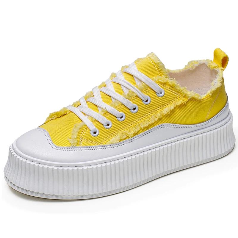 

Модные осенние желтые ретро мужские вулканизированные туфли кроссовки на платформе мужские дизайнерские туфли мужские парусиновые повседневные кроссовки zapatillas hombre 39