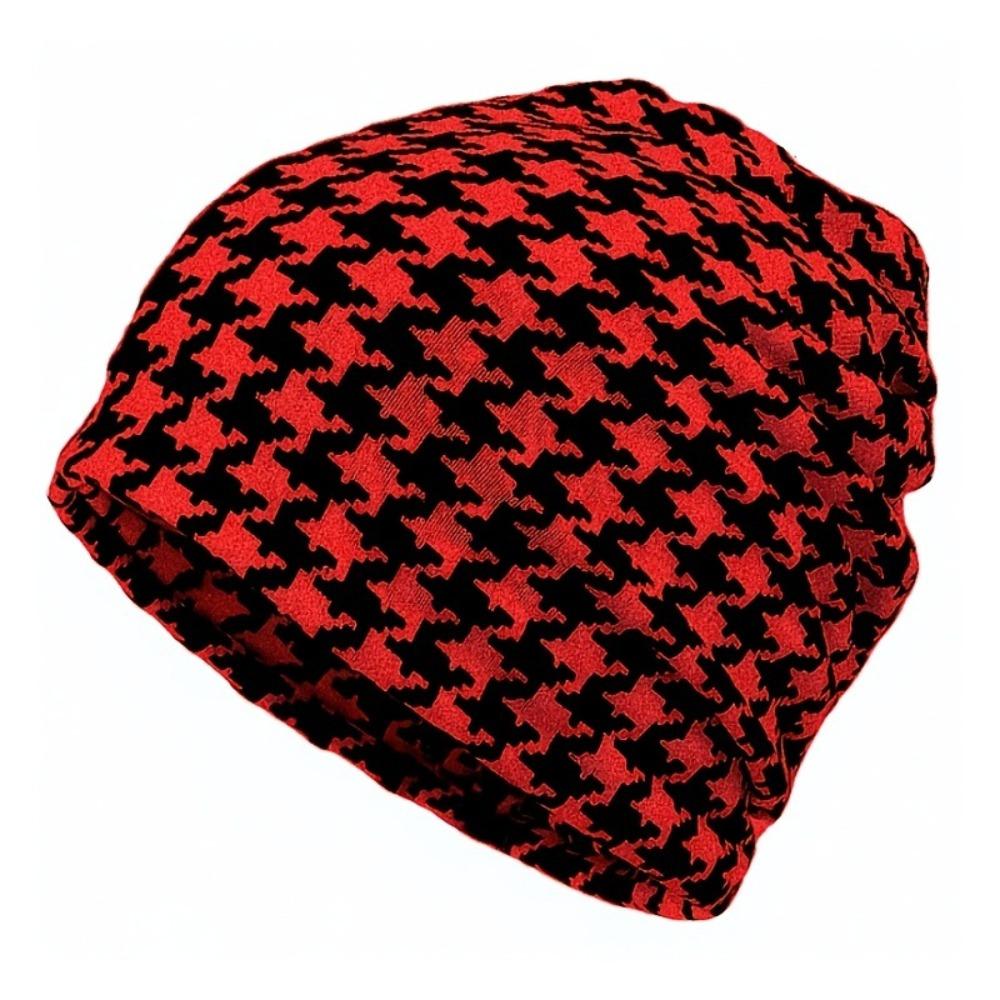 Contrasting Colors Pullover Hat Plaid Print Keep Warm Women's Pile Hat  Autumn and Winter