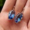 Royal Blue Zircon Oval Earrings Fashionable High-End Design Accessories for Banquets Personalized Simple Zircon
