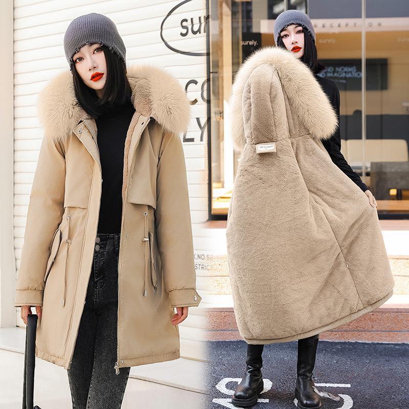 

Новая плюшевая стильная хлопковая куртка на пуху, женская корейская свободная хлопковая куртка средней длины, зимняя хлопковая куртка, куртка