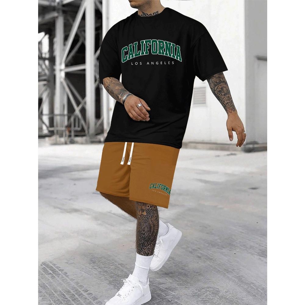 New York Men's Short-Sleeve T-Shirt and Shorts Set Relaxed-Fit Casual T-Shirt Creative Streetwear T-Shirt Unique Casual Apparel