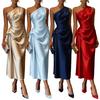 Women's One Shoulder Satin Prom Dress Summer Sleeveless Party Cocktail Midi Dress Ruched Bodycon Evening Wedding Guest Dress