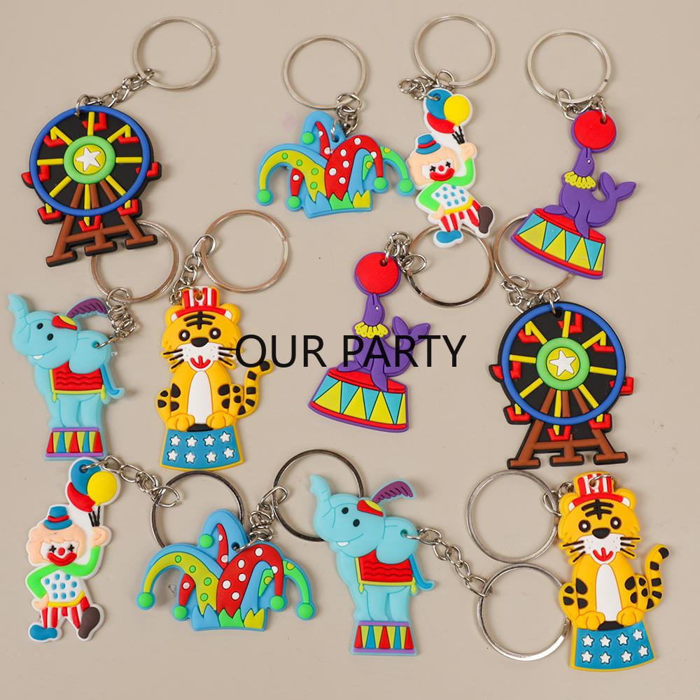

12Pcs Cute Circus Troup Theme PVC Keychains Clown Backpack Pendant Toy for Kids Birthday Party Favors Baby Shower Pinata Filler
