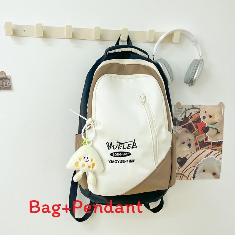 Embroidered Stylish Letter Backpack With Spliced Design For Campus And Travel