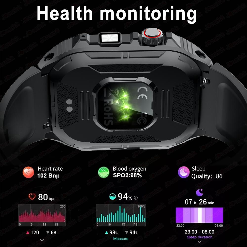 New Military Outdoor Smart Watch Men IP68 Waterproof LED Flashlight 400 mAh Battery Health Monitoring Bluetooth Call Smartwatch