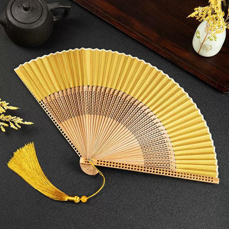 Folding Fan with Narrow Edges In Ancient Style, New Chinese Style Portable Summer Hollow-Out Fan for Women, Suitable for Hanfu and Dance
