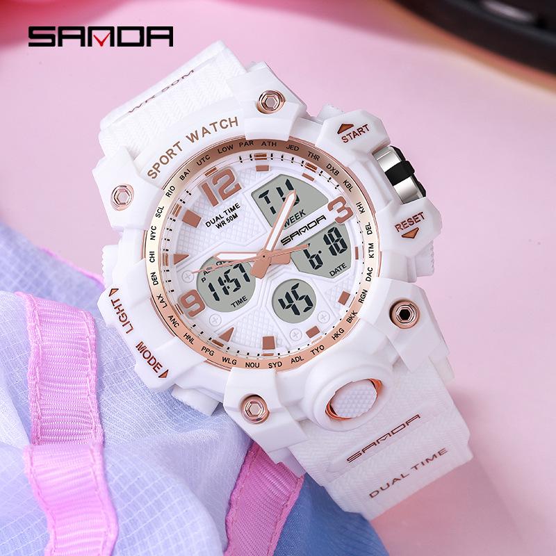 Sanda Unisex Dual Display Wasserdichte Sportuhr für Bergsteigen und Multifunktionsgebrauch.