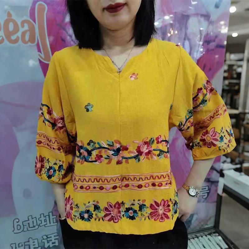 

ZANZEA Женская повседневная блузка с V-образным вырезом, рукавом 3/4 и свободным принтом 4XL жёлтый