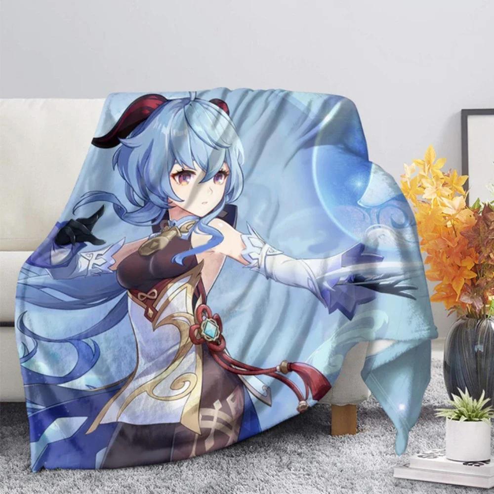 3d Printed Genshin Impact Girls Blanket Bedspread Cute Flannel Home Camping Aircraft Blanket Plush Soft Comfortable Blanket