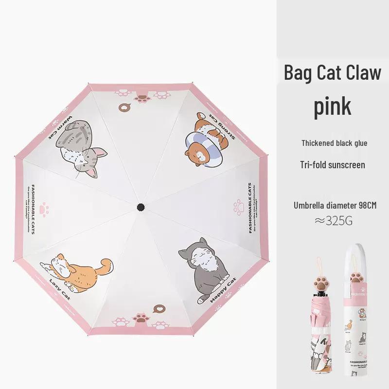 UV Protection Cat Paw Handle Folding Umbrella: Cute Cartoon Design, Rain or Shine
