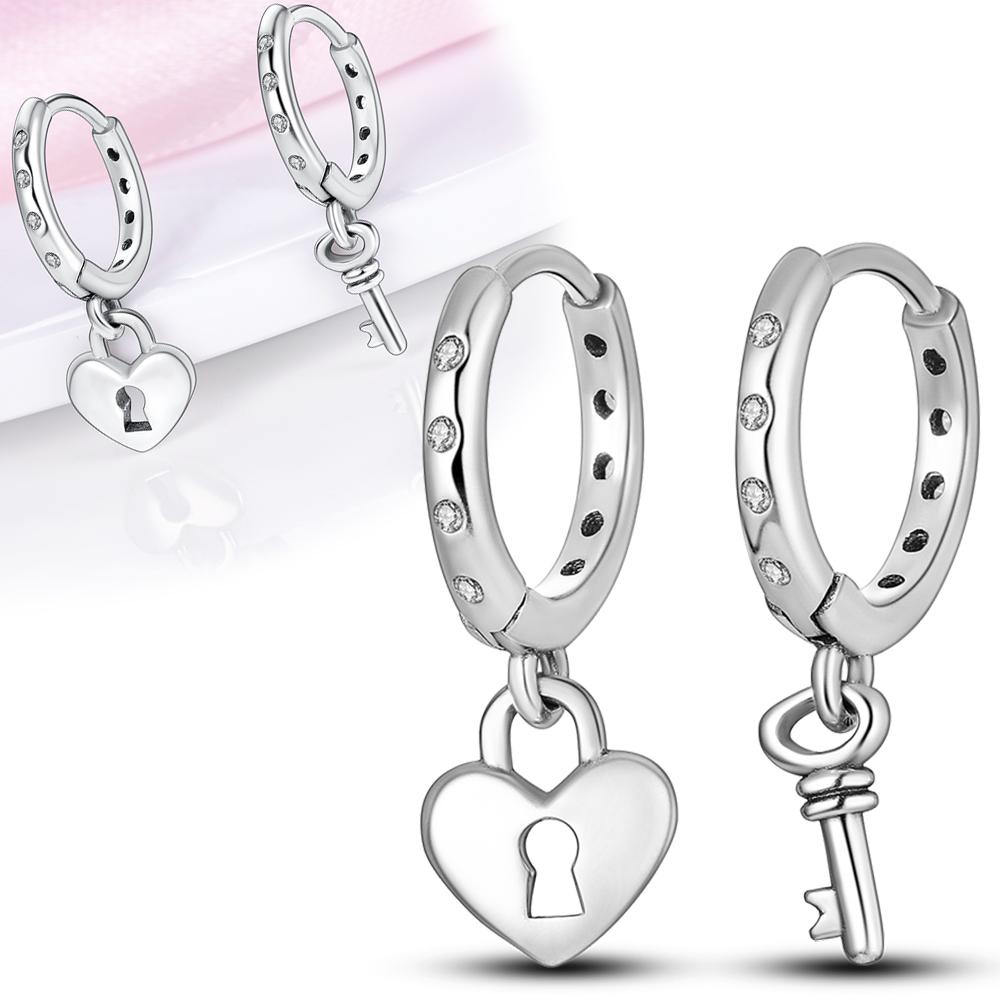 Love Heart Romantic Lock&Key Earrings for Women Girls Trendy Fashion Jewelry High Quality Dainty Elegant Gift
