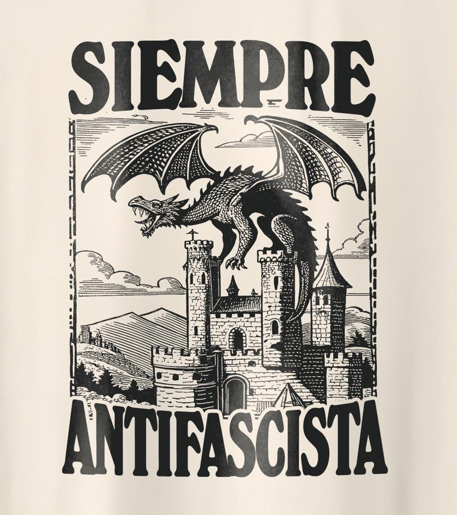 Siempre Antifascista, Vintage 90s Fantasy Reader Dragon T-shirt, Unisex, Funny Feminist Shirt, Antifascist Antiracist Leftist T-Shirt S