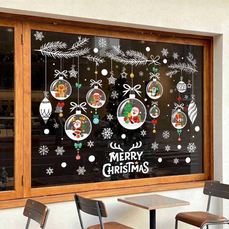 Christmas Decoration Santa Claus Ornaments Static Stickers for Party Decorations Elk Snowflakes Glass Stickers