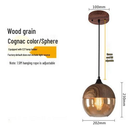 Minimalistische Retro-Holzmaserung Glas-Pendelleuchte für Loft oder Bar
