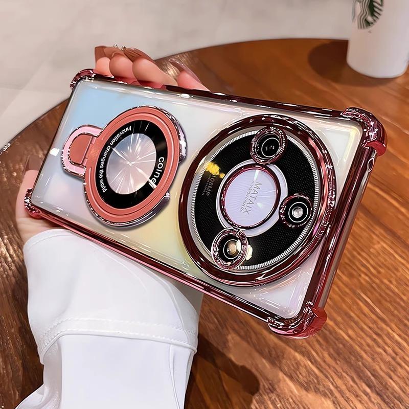 

For Honor Magic 7 Lite X9C Case Magnetic Holder Luxury Plating Airbag Soft Silicone Transparent Shockproof Phone Back Cover X9C