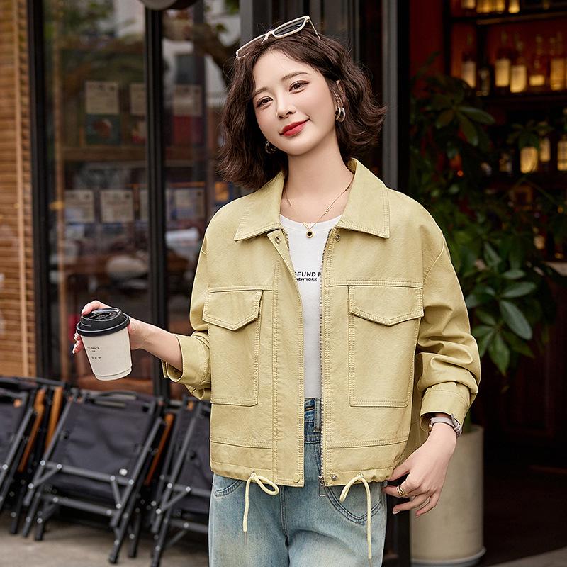 

2025 Women s Spring Leather Jacket: Stylish Korean Casual Design (ZH1175) M (90-110 Jin) чорний