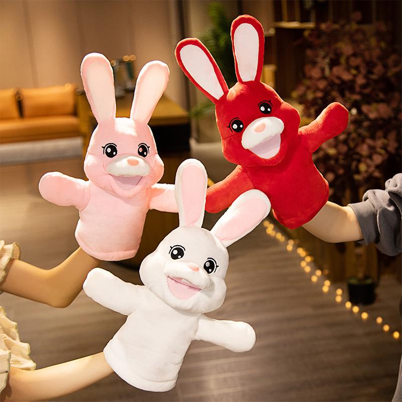 Cute Bunny Hand Puppet Plush Toy Can Open Mouth Can Move Ventriloquism Hand Puppet Kindergarten Performance Prop Rag Doll