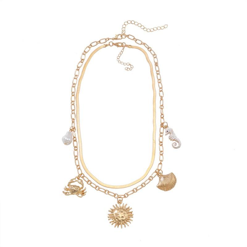 Layered Shell Pearl Crab Necklace Set Women Gold Tone Beach Chic Statement Jewelry 2025 Gold