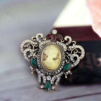 Vintage Victoria Kafa Broş Bayanlar Vintage Altın reçine rhinestones Etnik ziyafet yaka takı Parti hediye
