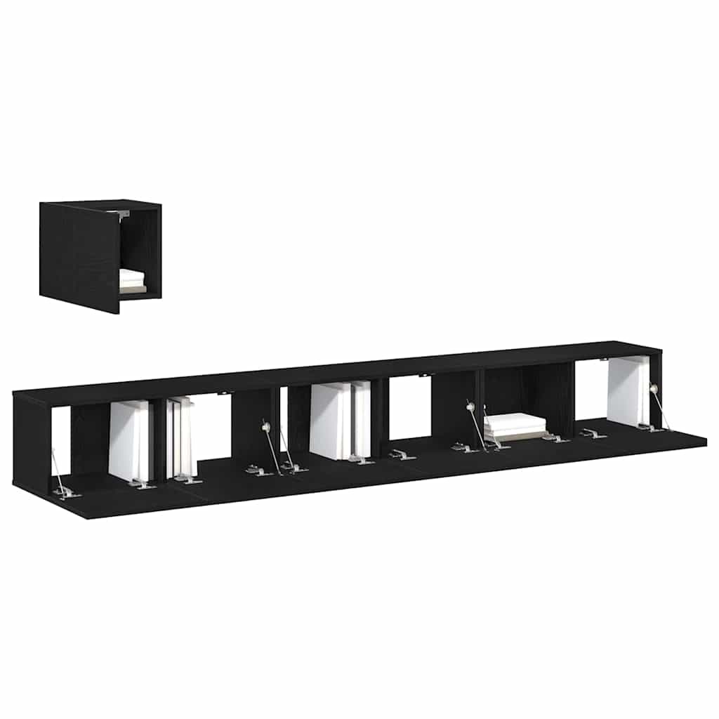 Wall Mounted TV Cabinet Set in Black Oak Effect Made of Wood Based Material