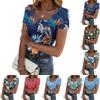 Women's Summer Fashion Tops Short Sleeve Square Neck Button Fashion Casual Floral Ribbed Knit Shirt