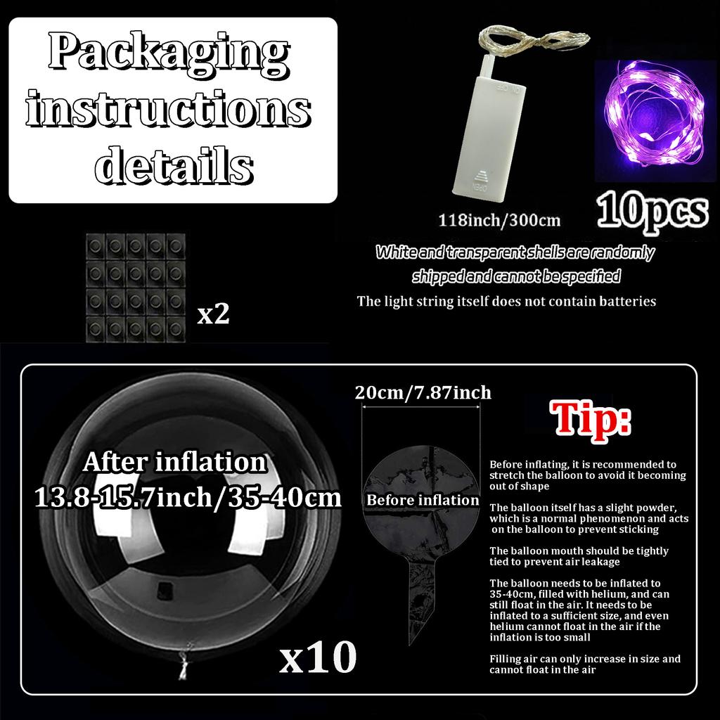 10pcs/set of LED transparent luminous balloons (excluding internal power) for anniversary, wedding, birthday, party decoration