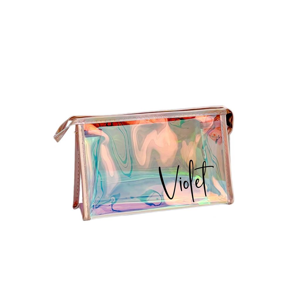 Personalized Holographic Bridesmaid Makeup Bag PVC Custom Clear Cosmetic Pouch Bachelorette Party Travel Essential Birthday Gift