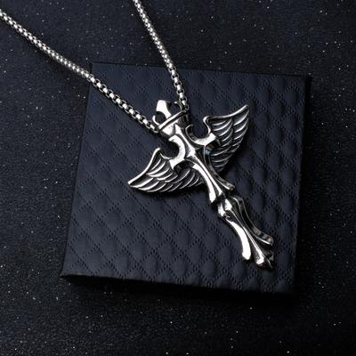 Vintage Wings Cross Pendant Necklace For Men Women Copper Color Stainless Steel Neck Chain Hip Hop Punk Jewelry Halloween Gifts