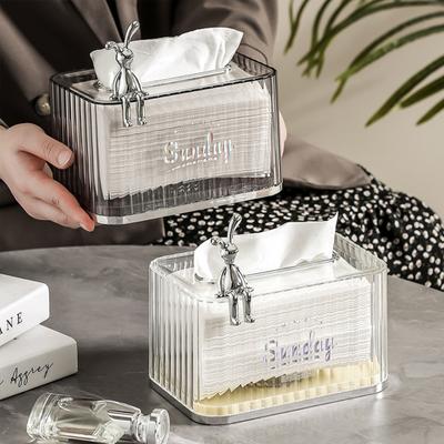 Taschentuchhalter, eingebauter Frühling, niedliches Kaninchen-Dekor, transparent, sichtbar, modern, für den Schreibtisch, Serviettenspender, Box, Wohnzimmerzubehör